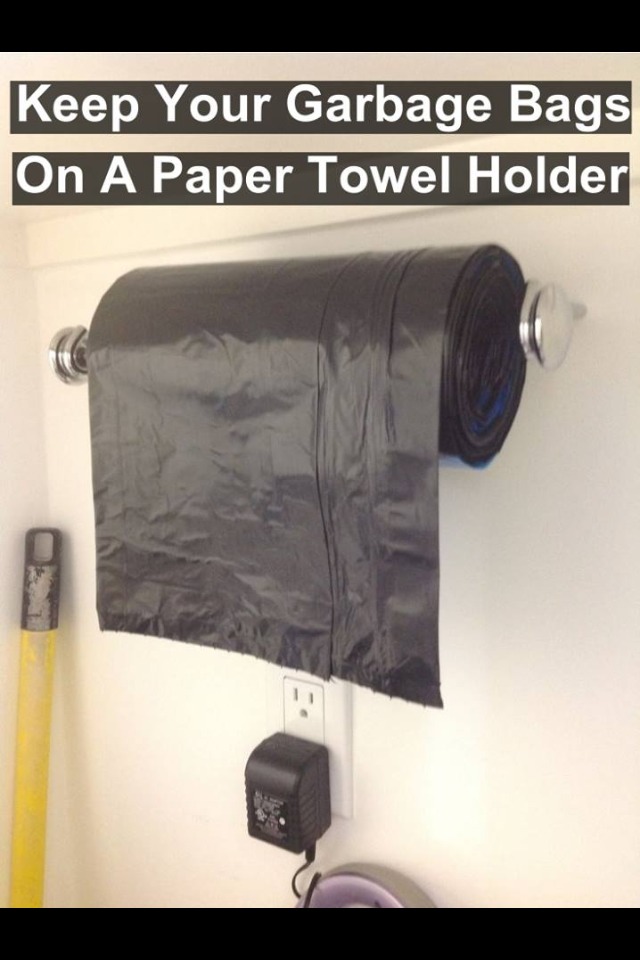 Use Paper Towel Holder For Your Trash bags for easy Access Trusper