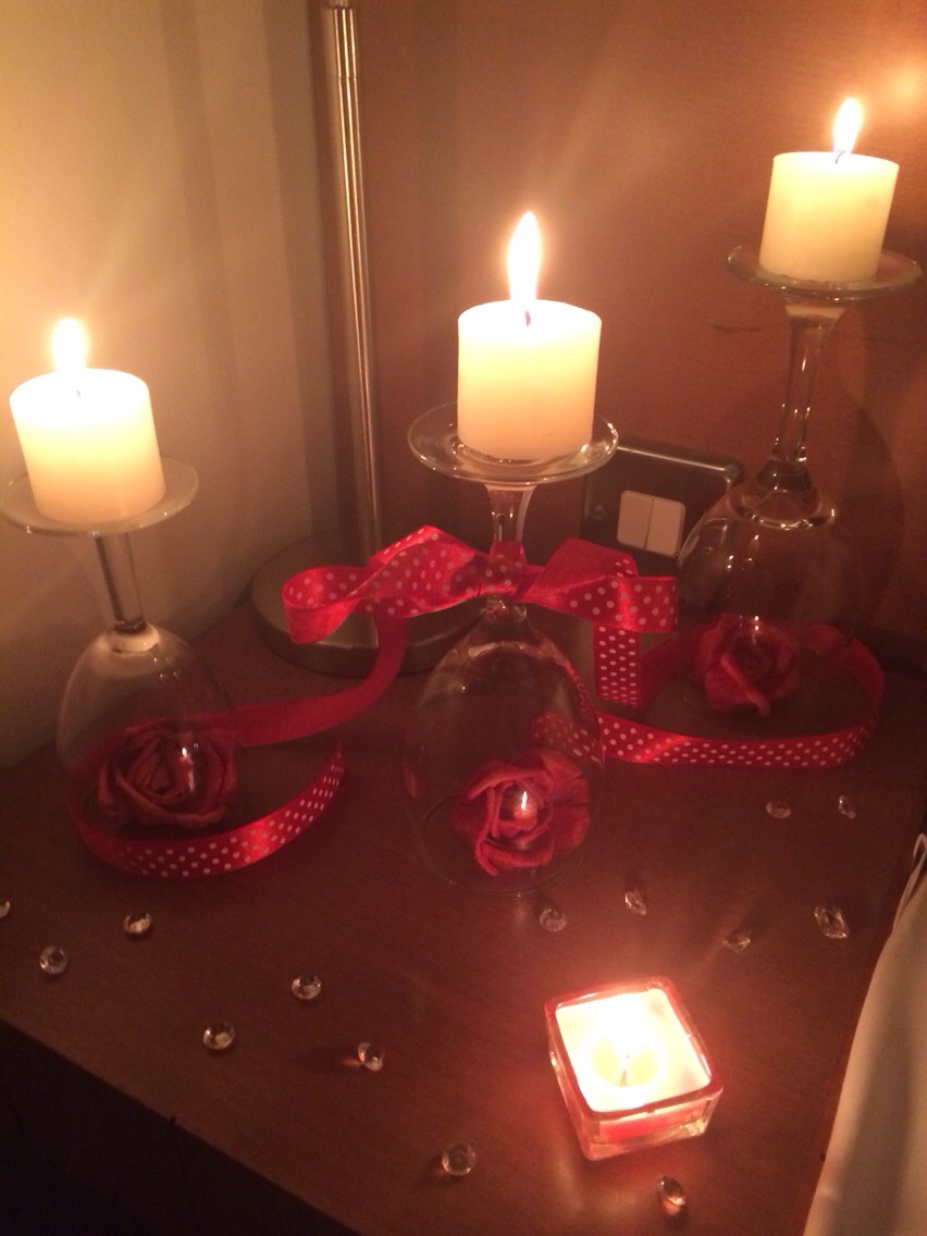 Romantic Setting With Candles..... Turn Wine Glasses Upside Down